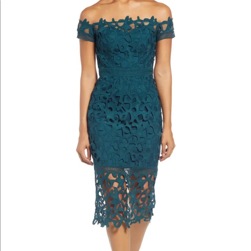 Classy Green Cocktail Dress-  off the shoulder